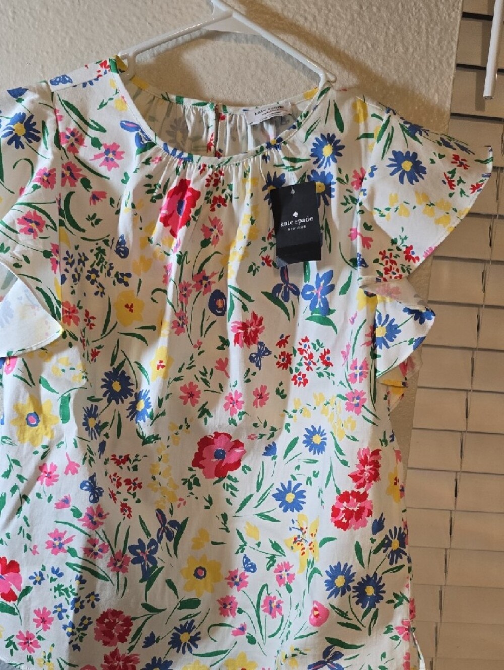 kate spade White Floral Ruffle Sleeve Blouse - Picture 8 of 8